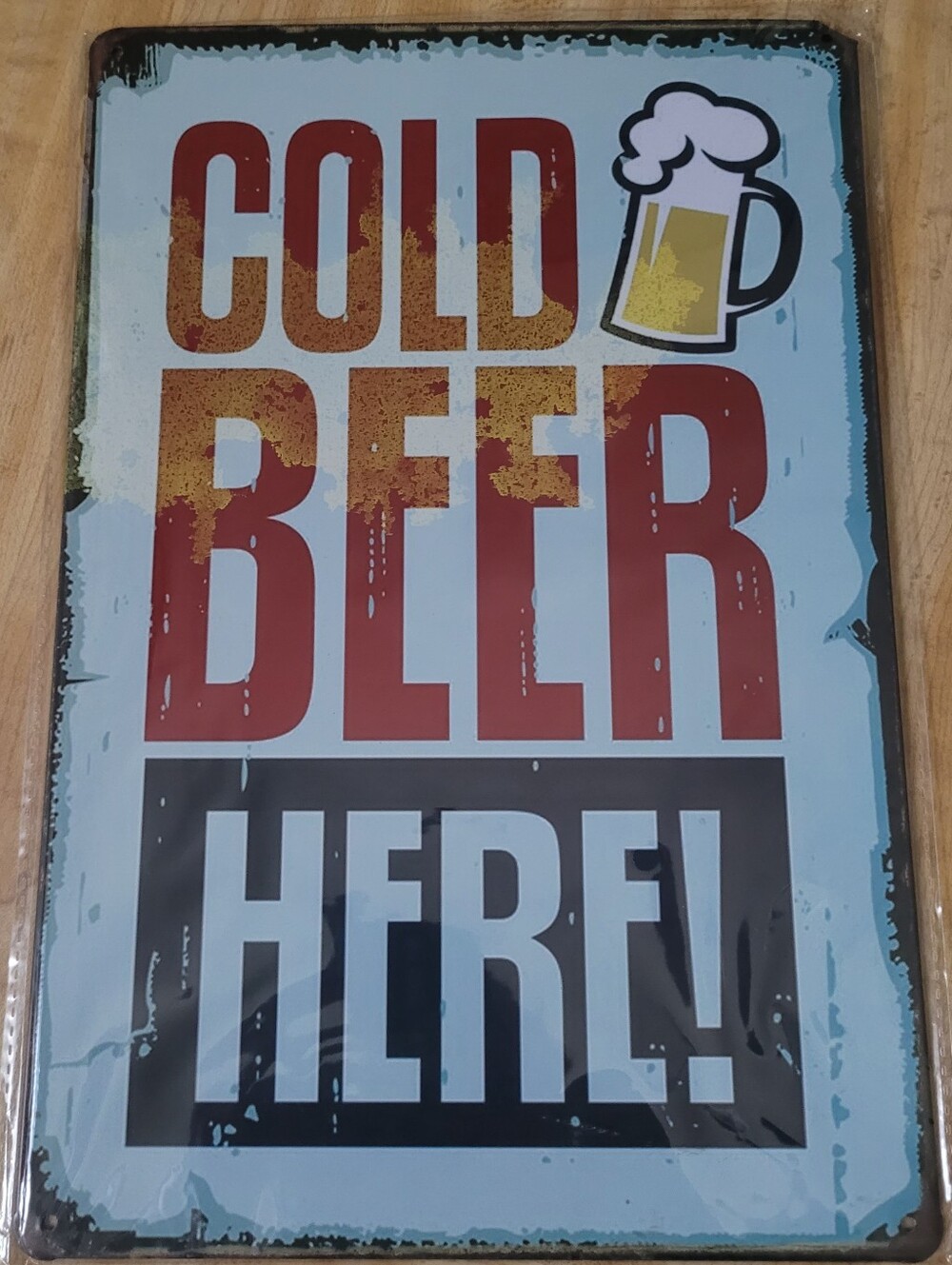 Cold Beer Here! Vintage Style Metal Tin Sign – Approx. 11.5" x 8"
